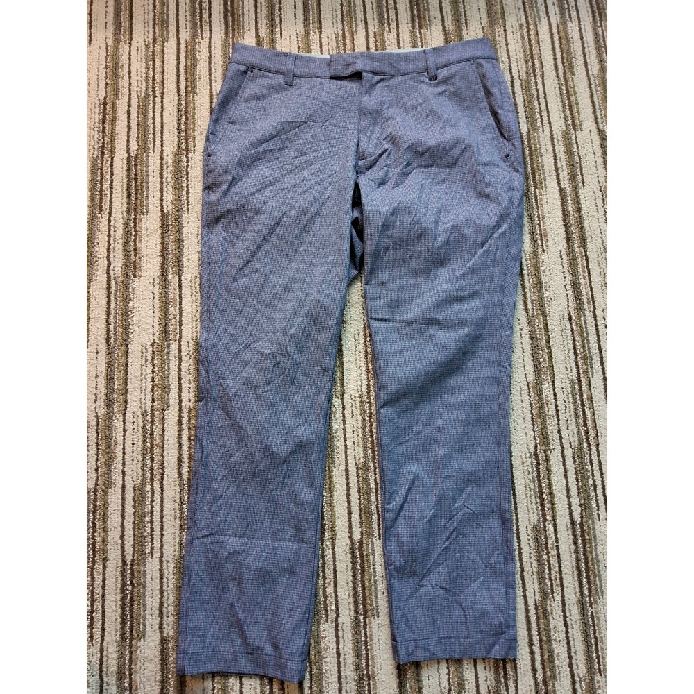 Puma Golf Pants Mens 32x30 Blue Micro Check Performance Trousers Flat Front
